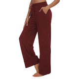 Womens High Waist Wide Leg Trousers Casual Elastic Loose Solid Yoga Long Pants