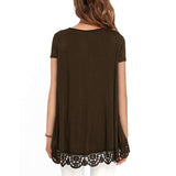 Women's Lace Splicing R Shirts Crew Neck Short Sleeve Pullover Tops T-Shirt Blouse Tunic