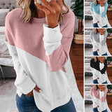 Women Casual Loose Solid Color Splicing Long Sleeve Sweater T-Shirt Pullover Top