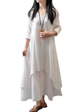 Women Peasant Ethnic Boho Cotton Linen Long Sleeve Maxi Dress Gypsy Blouse Shirt