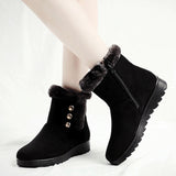 Womens Winter Snow Boots Plush Lined Anti-Slip Ankle Booties Flat Shoes with Zip