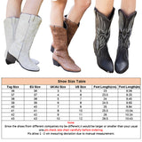 Womens Cowgirl Cowboy Boots Mid Wide Calf Block Heel Western Vintage Boots Dress Shoes