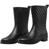 Women Rain Boots Black Waterproof Mid Calf Booties Fashion Out Work Garden Shoes