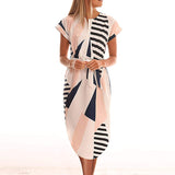 Women Casual Short Sleeve Midi Dress Ladies V-Neck Shirt Dress Sundress Lace Up