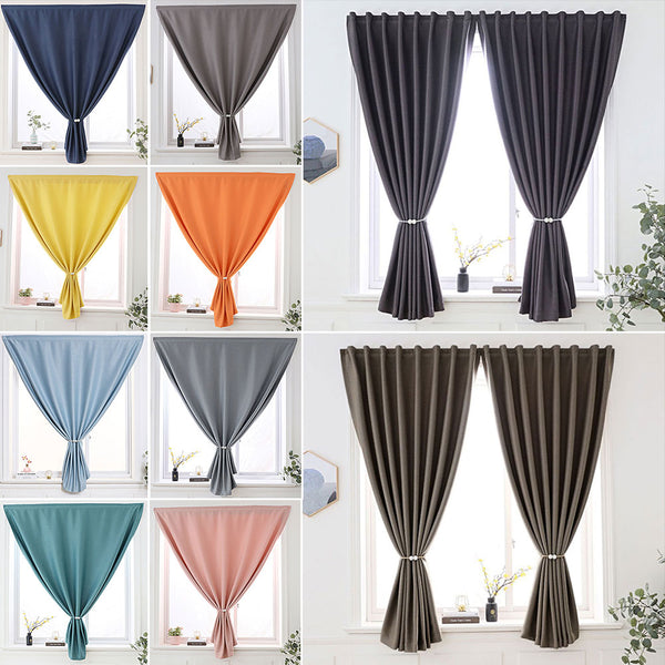 Solid Blackout Blinds Curtain Thermal Window Drape Self Adhesive Panels Drapes