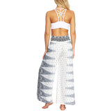 Women's Bohemia Yoga Pants Baggy Loose Split Wide Leg Long Trousers Flower Decor