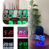 3D Digital Wall Clock LED Desk Alarm Clock Timer Snooze 12/24 Hour Display Digital Clock Night Wall Clock with Temperature Display, USB Charge