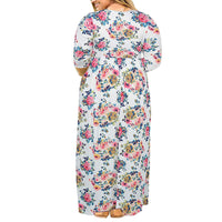 Womens Floral Printed Crew Neck Maxi Dresses Short Sleeves Plus Size Swing Dress