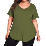 Women Casual Oversized V Neck Short Sleeves Tops T-Shirt Blouses Pullover Pocket