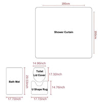 4 Pcs Shower Curtain Sets Bath Mat Sets, Toilet Lid Cover and Non-Slip Toilet Pedestal Rug, Fashion Geometric Waterproof Bathroom Curtain with 12 Hooks