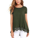 Women's Lace Splicing R Shirts Crew Neck Short Sleeve Pullover Tops T-Shirt Blouse Tunic