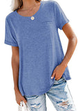 Women's Solid Color Pocket T-Shirt Casual Loose Tops Pullover Blouse Basic Tee