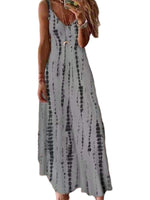 Women's Stitch Tie Dye Printed Dress V Neckline Summer Maxi Sleeveless Dresses