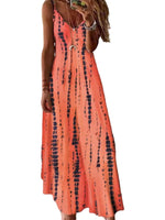 Women's Stitch Tie Dye Printed Dress V Neckline Summer Maxi Sleeveless Dresses