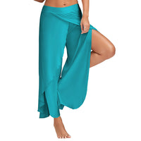 Women Electric Waist Baggy Harem Pants Hippie Yoga Gym Pants Trousers High Slit