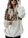 Women Loose Leopard Print Hoodie Long Sleeve Hooded Sweater Pullover Tops Zipper