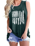 Women's Round Neck Sleeveless Loose Tank National Flag Printed Pullover Summer