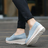 Women Suede Loafers Moccasins Pumps Slip On Wedge Casual Shoes Height Increase