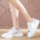 Women Solid Color Lace Up Anti Slip Round Toe Lightweight Casual Wear Flat Shoes