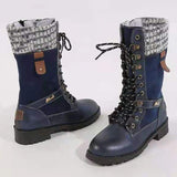 Womens Mid Calf Combat Boots Round Toe Lace up Low Heel Casual Motorcycle Shoes
