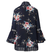 Lady Lace Hollow Flowers Flared Sleeve Open Front Outwear Casual Light Smock Top
