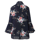 Lady Lace Hollow Flowers Flared Sleeve Open Front Outwear Casual Light Smock Top