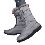 Womens Snow Boots Winter Warm Mid Calf Leather Waterproof Outdoor Slip On Shoes Size 8