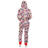 Women Christmas Xmas Print Hooded Jumpsuit Pyjamas Romper Hoodie Homewear Zipper