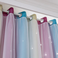 Double Layer Gradient Blackout + Sheer Curtains Starry Hollow-Out Stars Curtain Room Darkening Starry Curtain Eyelet Ring Top Window Drape for Kids Girls Children Bedroom Decor