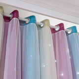 Double Layer Gradient Blackout + Sheer Curtains Starry Hollow-Out Stars Curtain Room Darkening Starry Curtain Eyelet Ring Top Window Drape for Kids Girls Children Bedroom Decor
