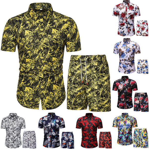 Men Hawaiian Short Sleeve Shirt Shorts Set Casual Beach Holiday Suit Loungewear