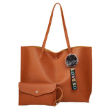 2Pcs Women PU Leather Tote Handbag Fashion Shopper Shoulder Bag Purse Satchel with Matching Wristlet Wallet for Mom Girls Gifts