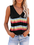 Women Stripe V-Neck Vest Tank Top Sleeveless T-Shirt Loose Pullover Blouse Tee