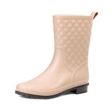 Women Rain Boots Black Waterproof Mid Calf Booties Fashion Out Work Garden Shoes