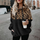 Women Loose Leopard Print Hoodie Long Sleeve Hooded Sweater Pullover Tops Zipper