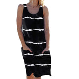 Women Striped Beach Slip Skirt Knee Length Sleeveless Round Neck Dress Plus Size