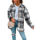 Womens Casual Plaid Wool Blend Jacket Button Down Long Sleeve Shirt Shackets