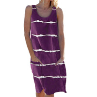 Women Striped Beach Slip Skirt Knee Length Sleeveless Round Neck Dress Plus Size