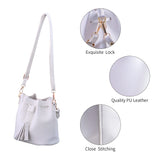 Womens Mini Bucket Bag Leather Drawstring Purse Tassel Crossbody Shoulder Bag