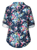 Women Floral Printed V Neck Long Sleeve T-Shirt Pullover Blouse Tops Tunic Tee