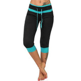 Womens Ladies Yoga Capri Pants Splicing Slim Fit Flared High Waist Fitness Gym