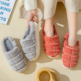Women Platform Plush Slippers Slip On Casual Low Top Round Toe Winter Slippers