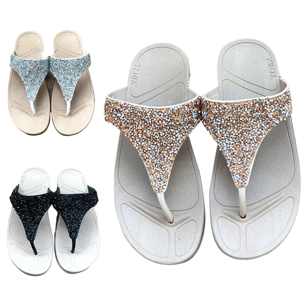 Women Rhinestone Slippers Sandals Slip On Flip Flops Thong Mules Casual Shoes