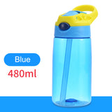 Kids Children Straw Water Bottle Plastic Drinking Cup Leak Proof Portable Sports Student School Suction Cup 16.2oz 480ml BPA Free