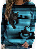 Women 3D Animal Patterns Stripes Design Long Sleeve T-shirt Crew Neck Loose Tops