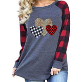 Women Heart Printed Top T-Shirt Crew Neck Blouse Long Sleeve Pullover Sweatshirt