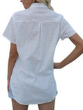 Women's Casual Solid Color Lapel Short Sleeve Shirt Loose Casual Cardigan Tops