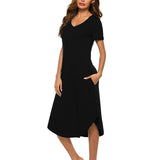 Women's Short Sleeve Pockets Pajamas Sleep Dress Nightgown Sleepwear Nightshirt