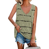 Womens Striped Printed V Neck Vest Tank Tops Summer Sleeveless T-Shirt Pullover