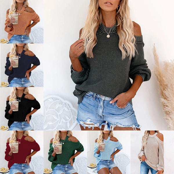 Sexy Off Shoulder Elegant Solid Womens Sweater Loose Top Crew Neck Pullovers